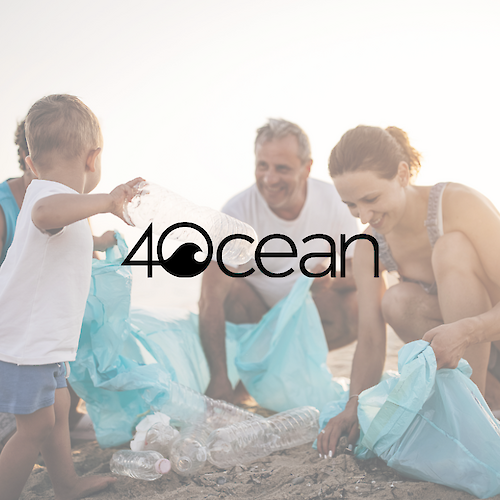 People are collecting trash on a beach with "4Ocean" written over the image.